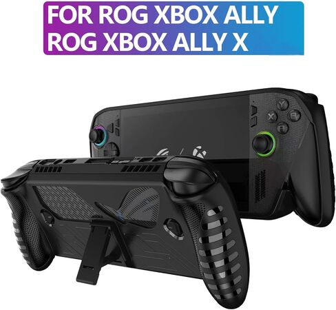 حافظة لجهاز ROG Xbox Ally/ROG Xbox Ally X، غطاء واقٍ مع وظيفة الوقوف، تصميم مريح من مادة TPU عالية المتانة وقبضة معززة وزوايا معززة سهلة الاستخدام (أسود) in Kuwait