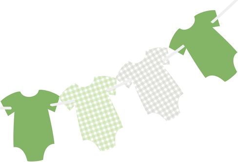 ALISSAR Pre-Strung Green Gingham Bodysuit Baby Shower Banner-9 Double-Sided Onesie Cards-Sage Green Baby Shower Bunting, Baby Boy Girl Party Decoration in Saudi Arabia