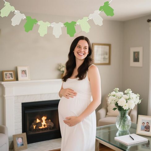 ALISSAR Pre-Strung Green Gingham Bodysuit Baby Shower Banner-9 Double-Sided Onesie Cards-Sage Green Baby Shower Bunting, Baby Boy Girl Party Decoration in Saudi Arabia
