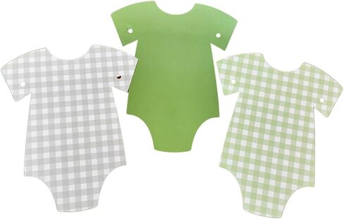 ALISSAR Pre-Strung Green Gingham Bodysuit Baby Shower Banner-9 Double-Sided Onesie Cards-Sage Green Baby Shower Bunting, Baby Boy Girl Party Decoration in Saudi Arabia