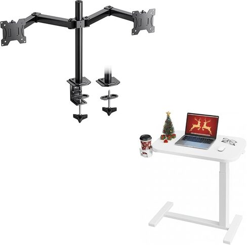 HUANUO Dual Monitor Mount and HUANUO 28Inch Bedside Table with Wheels, Height-Adjustable Rolling Computer Cart in Saudi Arabia
