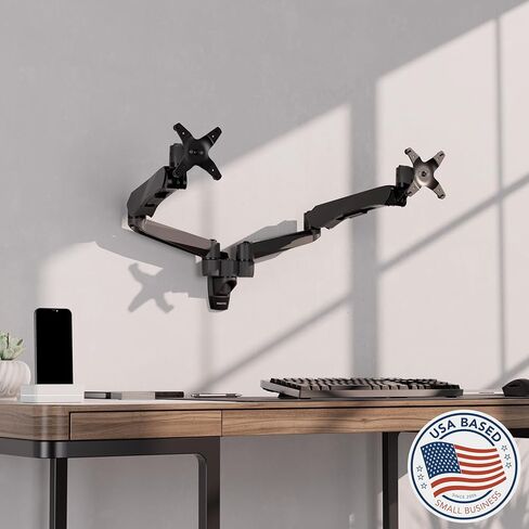 Mount-It! CLiX Dual Monitor Wall Mount Gas Spring Arms, TAA-Compliant, Monitor Wall Mounts for 2 Monitors 13-32" up to 19.8 lbs Each, VESA 75 100, Effortless Height Adjustable, Premium Aluminum, Black in Saudi Arabia