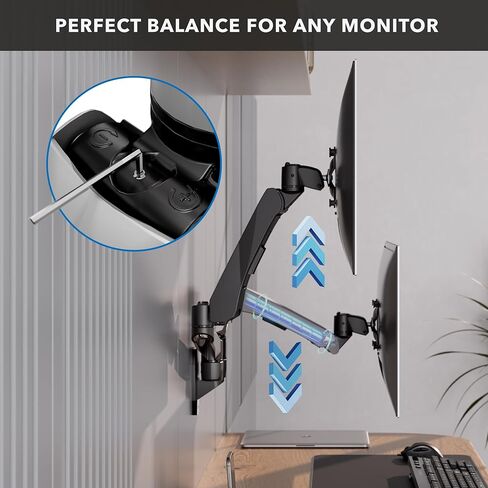 Mount-It! CLiX Dual Monitor Wall Mount Gas Spring Arms, TAA-Compliant, Monitor Wall Mounts for 2 Monitors 13-32" up to 19.8 lbs Each, VESA 75 100, Effortless Height Adjustable, Premium Aluminum, Black in Saudi Arabia