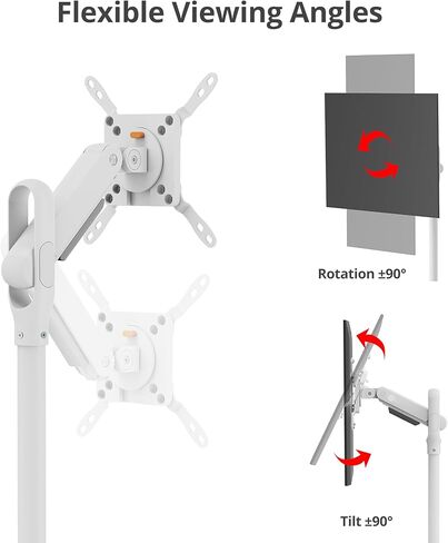 SIIG Single 43" Portable Monitor Arm TV Rolling Stand- White– Fits17-43" Screens- Up to 22 lbs- Cable Management- Quick-Release VESA Plate- VESA Plate 75/100/200 (CE-MT5F11-S1) in Saudi Arabia
