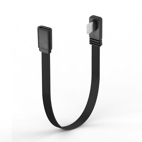 كابل USB C قصير 0.68 قدم PD100W الزاوية اليمنى من النوع C سلك شحن سريع مسطح من النوع USB C ذكر إلى أنثى كابل 90 درجة USB-C تمديد كابل قصير للهاتف 15/16، والكمبيوتر المحمول، والكمبيوتر اللوحي، والمزيد in Kuwait