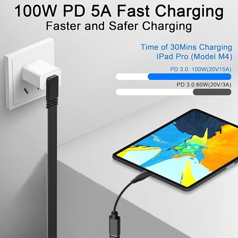 كابل USB C قصير 0.68 قدم PD100W الزاوية اليمنى من النوع C سلك شحن سريع مسطح من النوع USB C ذكر إلى أنثى كابل 90 درجة USB-C تمديد كابل قصير للهاتف 15/16، والكمبيوتر المحمول، والكمبيوتر اللوحي، والمزيد in Kuwait