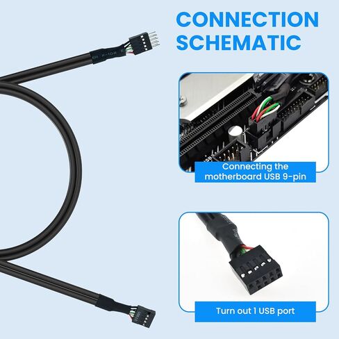SDTC Tech USB Header Extension Cable, 20.3 inches USB 2.0 9-Pin Male to Female Internal Motherboard Header Cable for USB Ports, Expansion Cards and Motherboard Ports, 2 Pcs in Saudi Arabia