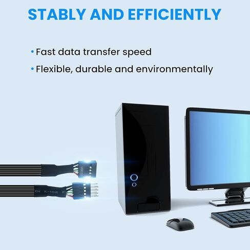 كابل تمديد رأس USB SDTC Tech، 20.3 بوصة USB 2.0 9-Pin ذكر إلى أنثى كابل رأس اللوحة الأم الداخلي لمنافذ USB وبطاقات التوسعة ومنافذ اللوحة الأم، قطعتان in Saudi Arabia