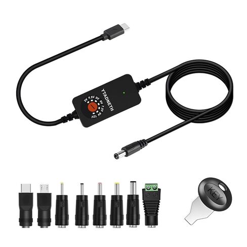 كابل USB-C عالمي إلى 3 فولت 4.5 فولت 5 فولت 6 فولت 7.5 فولت 9 فولت 12 فولت كابل تيار مستمر متعدد الجهد، كابل تشغيل PD مع وحدة تنحي DC-DC، 8 أطراف موصل، للأجهزة اللوحية، وإضاءة LED، والمصابيح، وأجهزة التوجيه in Kuwait