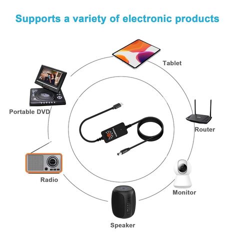 كابل USB-C عالمي إلى 3 فولت 4.5 فولت 5 فولت 6 فولت 7.5 فولت 9 فولت 12 فولت كابل تيار مستمر متعدد الجهد، كابل تشغيل PD مع وحدة تنحي DC-DC، 8 أطراف موصل، للأجهزة اللوحية، وإضاءة LED، والمصابيح، وأجهزة التوجيه in Kuwait