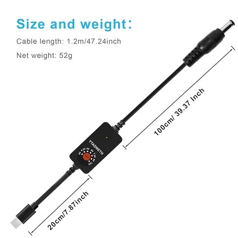 كابل USB-C عالمي إلى 3 فولت 4.5 فولت 5 فولت 6 فولت 7.5 فولت 9 فولت 12 فولت كابل تيار مستمر متعدد الجهد، كابل تشغيل PD مع وحدة تنحي DC-DC، 8 أطراف موصل، للأجهزة اللوحية، وإضاءة LED، والمصابيح، وأجهزة التوجيه in Kuwait