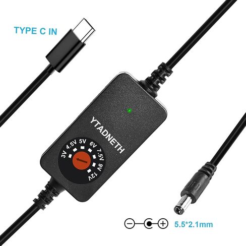 كابل USB-C عالمي إلى 3 فولت 4.5 فولت 5 فولت 6 فولت 7.5 فولت 9 فولت 12 فولت كابل تيار مستمر متعدد الجهد، كابل تشغيل PD مع وحدة تنحي DC-DC، 8 أطراف موصل، للأجهزة اللوحية، وإضاءة LED، والمصابيح، وأجهزة التوجيه in Kuwait