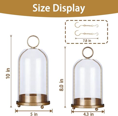 Large & Small Cloche Glass Dome Candle Holders - Glass Hurricane Candle Holder,Gold Candlestick & Lanterns Set of 2 Can Be Placed Desktop Hung,for Pillar Candles,Plants Decorative in Saudi Arabia