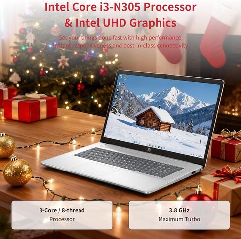 كمبيوتر محمول HP 2025 مقاس 17 بوصة - شاشة 17.3 بوصة HD+ مضادة للوهج، Intel 8-Core i3-N305، Win 11 Pro، Ai Copilot، لوحة مفاتيح رقمية، Wi-Fi 6، للمدرسة والمكتب (ذاكرة الوصول العشوائي 16 جيجابايت | 512 جيجابايت SSD) (متجدد) in Kuwait