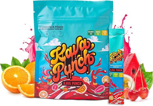 KAVA PUNCH Relaxation Drink Mix – 12 Stick Pack Pouch with Kava Kava Extract for Stress Relief | Non-Alcoholic, Low-Calorie | Healthy Alternative Beverage, Portable Alcohol-Free Buzz Drink in Saudi Arabia