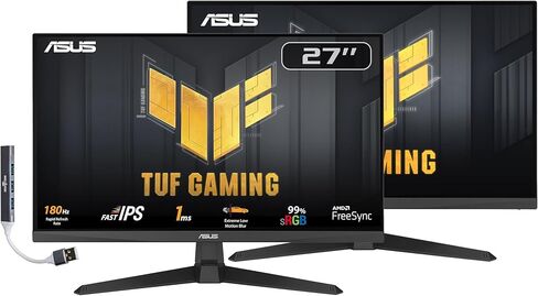 ASUS TUF Gaming 27" FHD IPS Monitor with 1ms Response Time, 180Hz Refresh Rate, Anti Glare, Flicker Free, VESA Mount (100mm), Displayport, HDMI & Dockztorm USB Port Expander, Black Color 2 Pack in Saudi Arabia