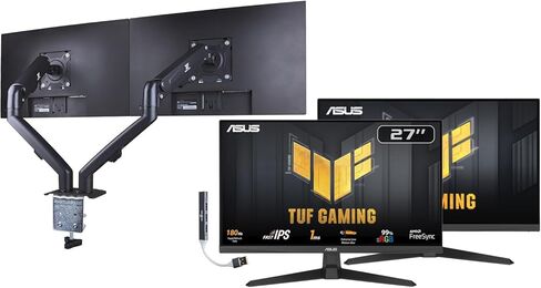 ASUS TUF Gaming 27" FHD IPS Monitor with 1ms Response Time, 180Hz Refresh Rate, Anti Glare, Flicker Free, VESA Mount (100mm), Displayport, HDMI & Dockztorm USB Port Expander, Black Color 2 Pack in Saudi Arabia