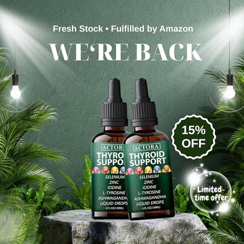 savari Actora Thyroid Support Liquid Drops - with Selenium Zinc Iodine L-Tyrosine Ashwagandha,Multivitamin - for Hormonal Balance, Gut Health, Mood, Sleep Support - 4 fl. oz (120mL) (1pc) in Saudi Arabia