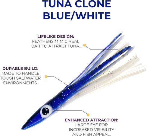 6" Tuna Clone Lures, 6 Pcs Blue/White for Saltwater Fishing, Ideal for Tuna, Mahi‑Mahi, Wahoo & Offshore Game Fish in Saudi Arabia