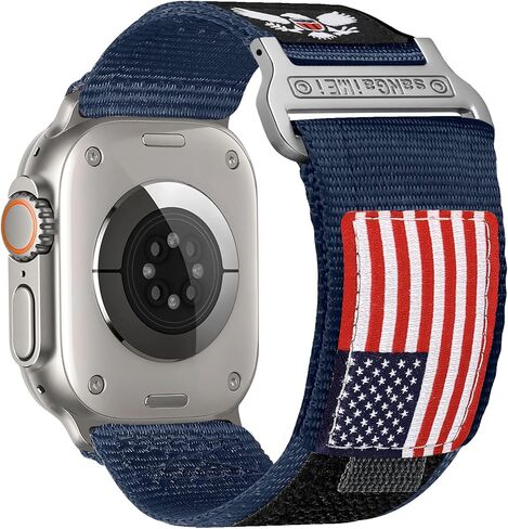 سوار رياضي من النايلون SaNgaiMEi متوافق مع أحزمة ساعة Apple Ultra 3/2/1 49 مم 46 مم 45 مم 44 مم 42 مم، حزام علم ناعم متين للرجال لسلسلة iWatch 11/10/9/8/7/6/5/4/3/SE/SE2/SE3 in Kuwait