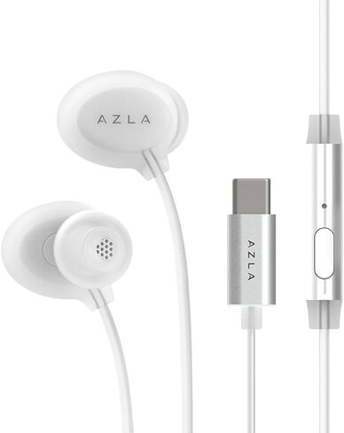 سماعات أذن سلكية من AZLA ASE-600 ASMR مع ميكروفون - سماعات أذن من السيليكون الناعم للمدرسة، سماعات أذن مريحة، سماعات أذن سلكية USB-C للاستماع الطويل - سماعات Apple iPhone 16 (فضية) in Kuwait