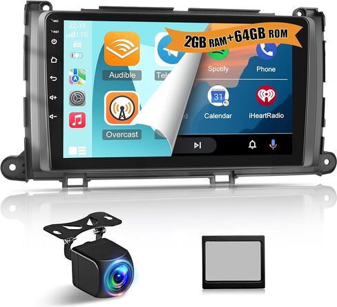 [4+128G] ترقية راديو لسيارة Toyota Sienna 2010-2014، 9 بوصة Android IPS Incell تعمل باللمس - Carplay اللاسلكي وAndroid Auto، 5G/WiFi، GPS، صفحة رئيسية مخصصة، BT 5.0 + كاميرا احتياطية + Canbus in Kuwait