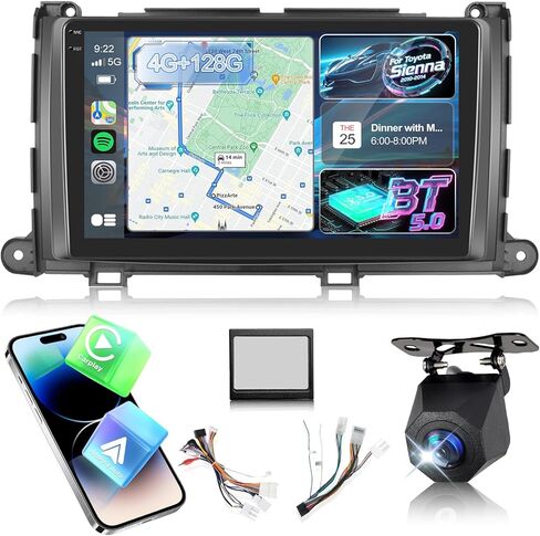 [4+128G] Upgrade Radio for Toyota Sienna 2010-2014, 9 inch Android IPS Incell Touchscreen Stereo - Wireless Carplay and Android Auto, 5G/WiFi, GPS, Custom Homepage, BT 5.0 + Backup Camera + Canbus in Saudi Arabia