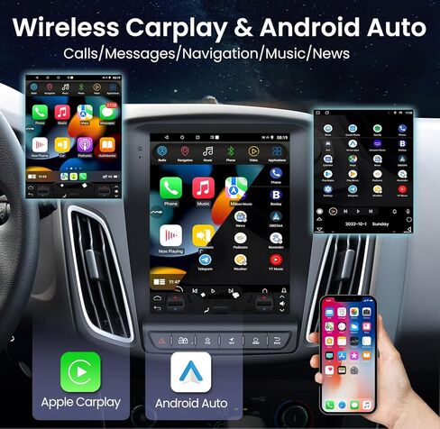 راديو السيارة لسيارة Ford Focus 2012-2018: 8 Core 4G+32G ترقية 9.7 بوصة 1024x768 IPS شاشة لمس، Android 13 ستيريو يدعم Carplay اللاسلكي وAndroid Auto، 5GWiFi GPS FM RDS BT SWC Mic 1080P كاميرا احتياطية in Kuwait