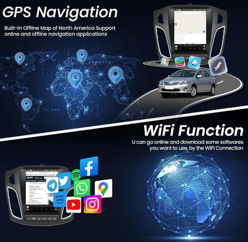 راديو السيارة لسيارة Ford Focus 2012-2018: 8 Core 4G+32G ترقية 9.7 بوصة 1024x768 IPS شاشة لمس، Android 13 ستيريو يدعم Carplay اللاسلكي وAndroid Auto، 5GWiFi GPS FM RDS BT SWC Mic 1080P كاميرا احتياطية in Kuwait