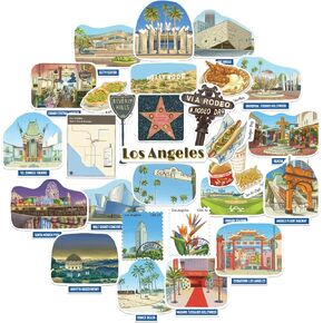 Navy Peony Lively Los Angeles Statement Stickers - Hand-Illustrated Gouache, Glossy, Waterproof - for Luggage, Laptops, Water Bottles (28 Pcs) in Kuwait