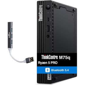 كمبيوتر مكتبي صغير الحجم Lenovo ThinkCentre M75q Business (AMD Ryzen 5 PRO 5650GE، AMD Radeon، 64 جيجابايت DDR4، 1 تيرابايت PCIe SSD، WiFi 6، بلوتوث 5.4، 65 واط PSU، RJ-45، 1 منفذ عرض، Win 11 Pro) مع موسع منفذ USB DKZ in Kuwait