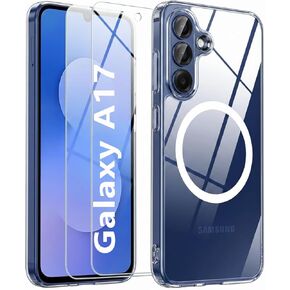 Magnetic for Samsung Galaxy A17 Case with 2X Screen Protector,Compatible with MagSafe,Phone Case Slim Hard PC Silicone Bumper Shockproof Protective Cover for Galaxy A 17 5G,Clear in Kuwait