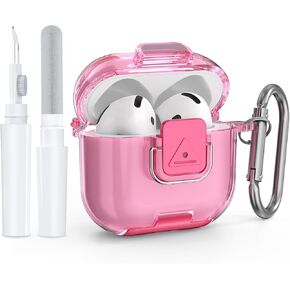 for AirPods 4th Gen Case with Cleaning Kit&Phone Stand,Secure Lock TPU Protective Cover Compatible with AirPods 4 (2024),Full Protection Drop-Proof Case with Carabiner (Clear Purple) in Kuwait