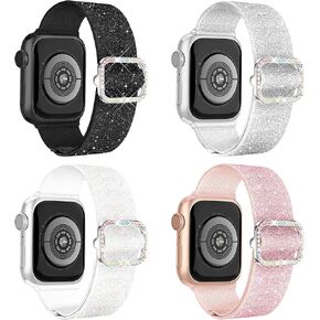 WIPALOR 4 Pack Sparkly Stretchy Nylon Band Fit Bling Apple Watch Bands for Women (42mm Series 11/10)41mm 40mm 38mm, Elastic Sport iWatch Bands for Cute Glitter iPhone Watch Series 11 10 SE 9 8 7 6 5 4 3 in Kuwait