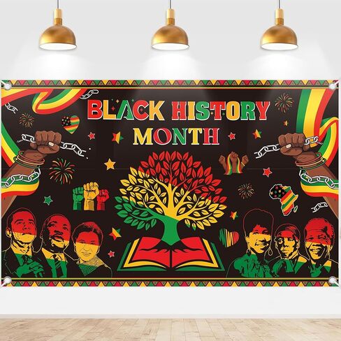 Black History Month Banner, Afrocentric Backdrop Banner, Freedom Chain Break Design Photo Booth Background for African American Party Celebration Decor, 73" x 43" in Saudi Arabia