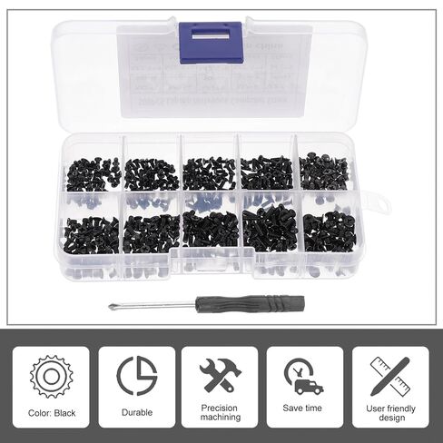 Veemoon 500pcs M2-m3 Black Carbon Steel Computer Screws Kit with Cross Recess Screwdriver, Flat Head Countersunk Machine Screws for PC Assembly and Repair in Saudi Arabia