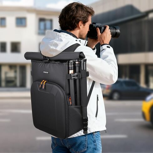 حقيبة ظهر للكاميرا من MOSISO، حقيبة كاميرا DSLR/SLR/بدون مرآة مع جيب أمامي صلب، حقيبة ظهر للتصوير الفوتوغرافي مع حجرة كمبيوتر محمول وحامل ثلاثي القوائم وغطاء للمطر وحجرة علوية ملفوفة لكاميرات Canon/Nikon/Sony، أسود in Kuwait