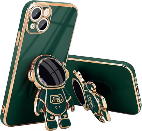 متوافق مع حافظة آيفون 13، تصميم لطيف ثلاثي الأبعاد، حامل رائد فضاء، حماية الكاميرا، غطاء خلفي ناعم مقاوم للصدمات لهاتف أبل آيفون 13، أسود in Kuwait