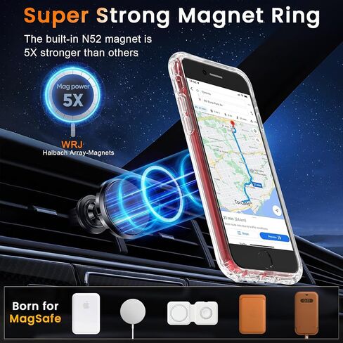 WRJ Magnetic Clear Case for iPhone 7/8/SE 2022/SE 2020 4.7-Inch,[Compatible with Magsafe] [Military Grade Drop Protection] Non-Yellowing Anti-Scratch Ultra Slim Transparent Shockproof Phone Case-Clear in Saudi Arabia