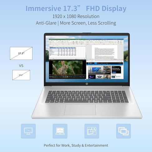HP 2026 17.3 بوصة HD+ كمبيوتر محمول للأعمال والطلاب - ذاكرة وصول عشوائي 16 جيجابايت و512 جيجابايت SSD - Intel Core i3-N305، عمر بطارية يصل إلى 9.5 ساعات، شحن سريع، IPS، AI Copilot، Type-c، HDMI، Win11 Pro، الملحقات in Kuwait