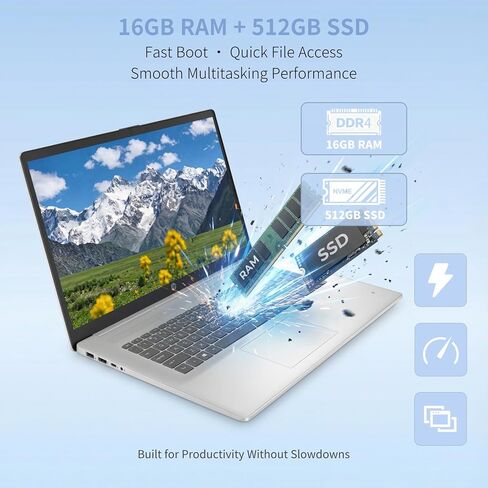 HP 2026 17.3 بوصة HD+ كمبيوتر محمول للأعمال والطلاب - ذاكرة وصول عشوائي 16 جيجابايت و512 جيجابايت SSD - Intel Core i3-N305، عمر بطارية يصل إلى 9.5 ساعات، شحن سريع، IPS، AI Copilot، Type-c، HDMI، Win11 Pro، الملحقات in Kuwait