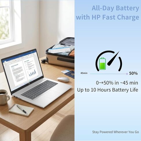 HP 2026 17.3 بوصة HD+ كمبيوتر محمول للأعمال والطلاب - ذاكرة وصول عشوائي 16 جيجابايت و512 جيجابايت SSD - Intel Core i3-N305، عمر بطارية يصل إلى 9.5 ساعات، شحن سريع، IPS، AI Copilot، Type-c، HDMI، Win11 Pro، الملحقات in Kuwait