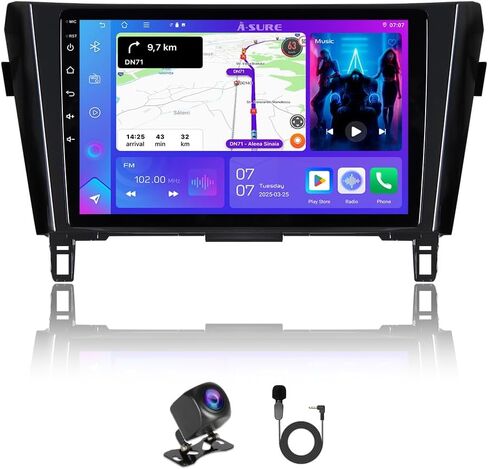 ستيريو سيارة Android 15 لسيارة Nissan Rogue 2014–2018 - CarPlay/Android Auto، شاشة لمس عالية الدقة 10.1 بوصة، GPS WiFi 6 Bluetooth 5.4 DSP - وحدة رأس التوصيل والتشغيل مع دعم الكاميرا الاحتياطية in Kuwait