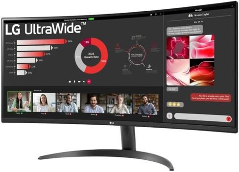 LG 34 بوصة منحنية UltraWide WQHD (3440 × 1440)، HDR 10، شاشة 100 هرتز، أسود، 34WR50QK-B (متجدد) in Kuwait