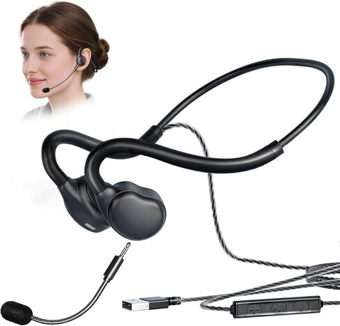 USB Headset with Mic for Call Center & Office Use - Open Ear Headphones for All-Day Comfort, Computer Wired Headset Compatible with PC, Laptop, Gaming, Skype, Zoom, and Live Streaming in Saudi Arabia