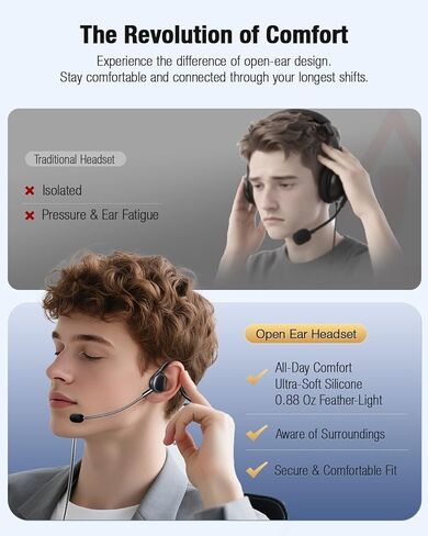 USB Headset with Mic for Call Center & Office Use - Open Ear Headphones for All-Day Comfort, Computer Wired Headset Compatible with PC, Laptop, Gaming, Skype, Zoom, and Live Streaming in Saudi Arabia