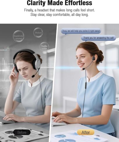 USB Headset with Mic for Call Center & Office Use - Open Ear Headphones for All-Day Comfort, Computer Wired Headset Compatible with PC, Laptop, Gaming, Skype, Zoom, and Live Streaming in Saudi Arabia