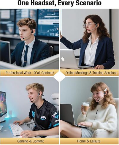 USB Headset with Mic for Call Center & Office Use - Open Ear Headphones for All-Day Comfort, Computer Wired Headset Compatible with PC, Laptop, Gaming, Skype, Zoom, and Live Streaming in Saudi Arabia