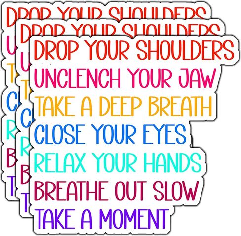 (3Pcs) Drop Your Shoulders Unclench Your Jaw Take A Deep Breath Sticker Self-Care Relaxation Mindfulness Decal Waterproof for Water Bottles Laptop Notebook Tumbler Phone Case Size 3x3 in Saudi Arabia