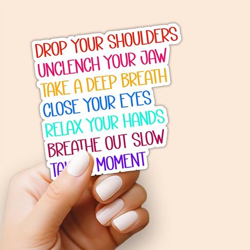 (3Pcs) Drop Your Shoulders Unclench Your Jaw Take A Deep Breath Sticker Self-Care Relaxation Mindfulness Decal Waterproof for Water Bottles Laptop Notebook Tumbler Phone Case Size 3x3 in Saudi Arabia